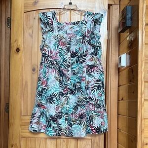 Beach lunch lounge cotton linen tiered tropical print dress